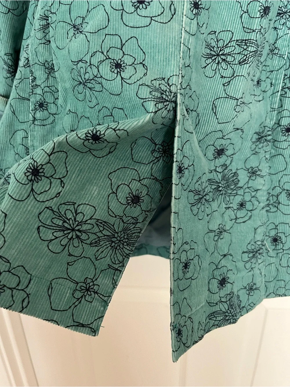 Denim & Co  XL Teal Floral Corduroy Button Down Lined  Jacket